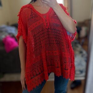 Chico's Scarlet Crochet Swim Beach Coverup Top- one Size